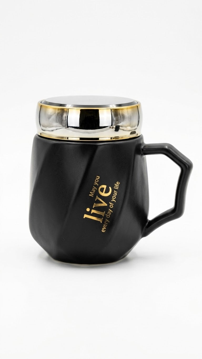 Black Matte "May You Live" Textured Ceramic Mug