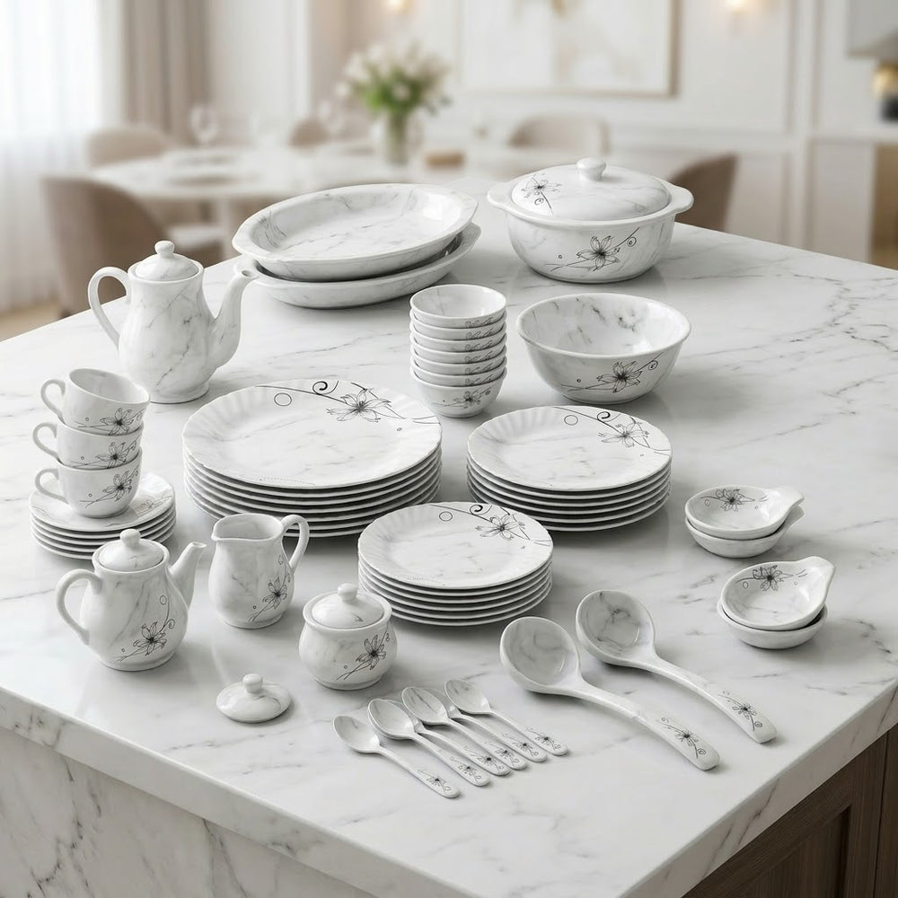 72 Pcs Marble Dinner Set - Black Minimalist Lily Art