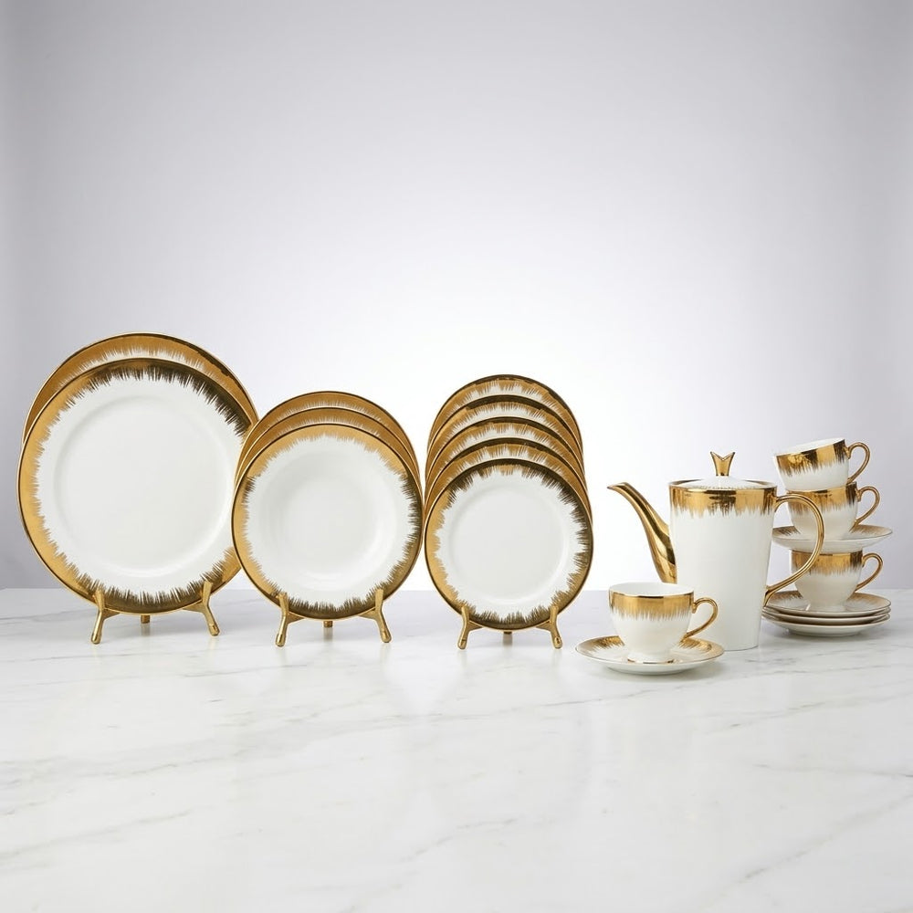 Luxury Bone China Crockery Dinner Set (Metallic Gold Edge Design)