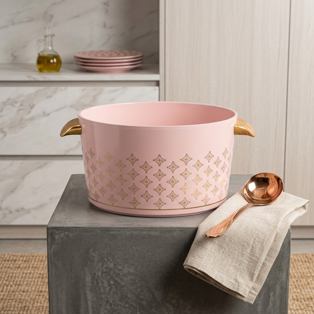Royal Soft Pink & Gold Patterned Insulated Hotpot / Casserole