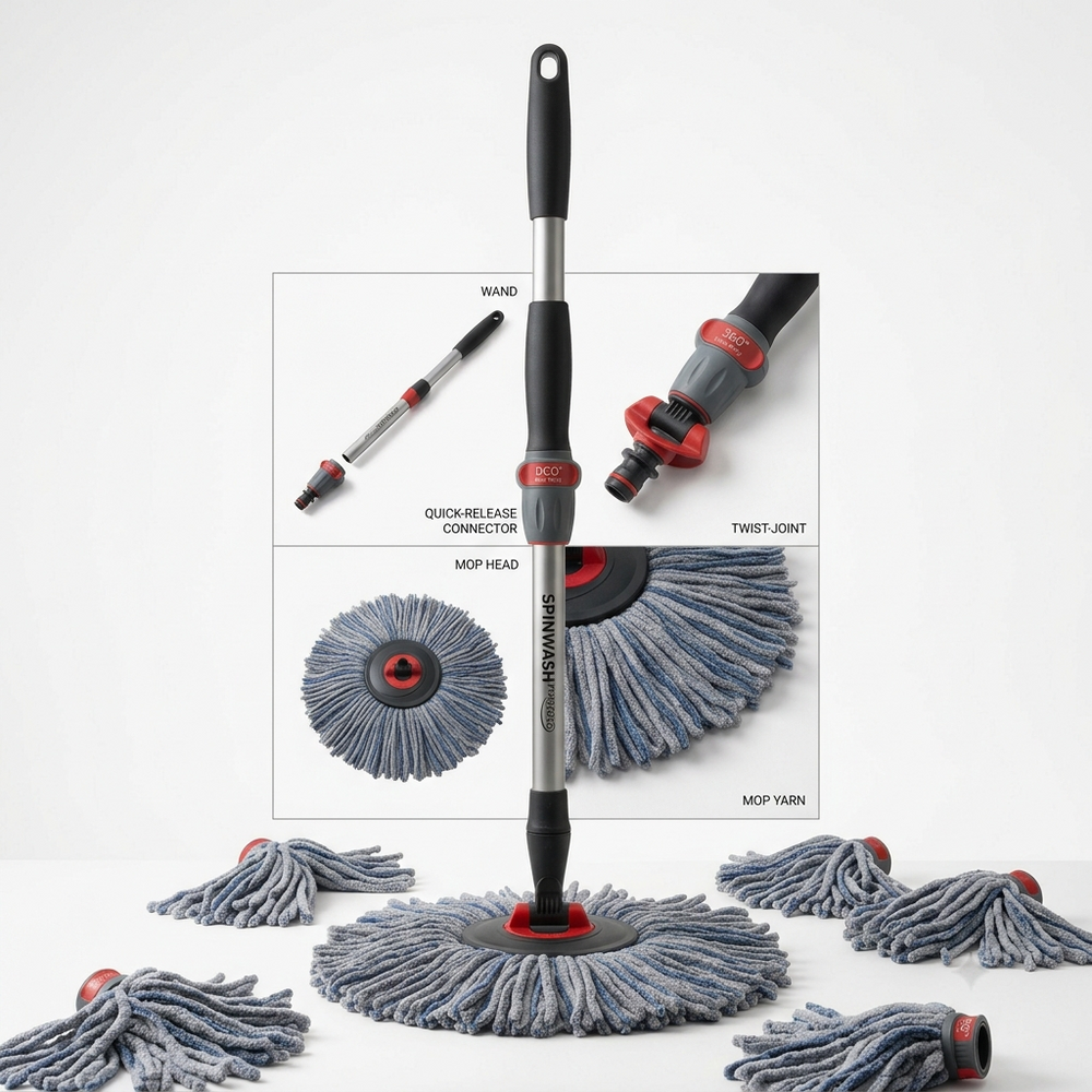 360° Self-Wringing Microfiber Twist Mop with Swivel Joint (Heavy Duty Cleaning)