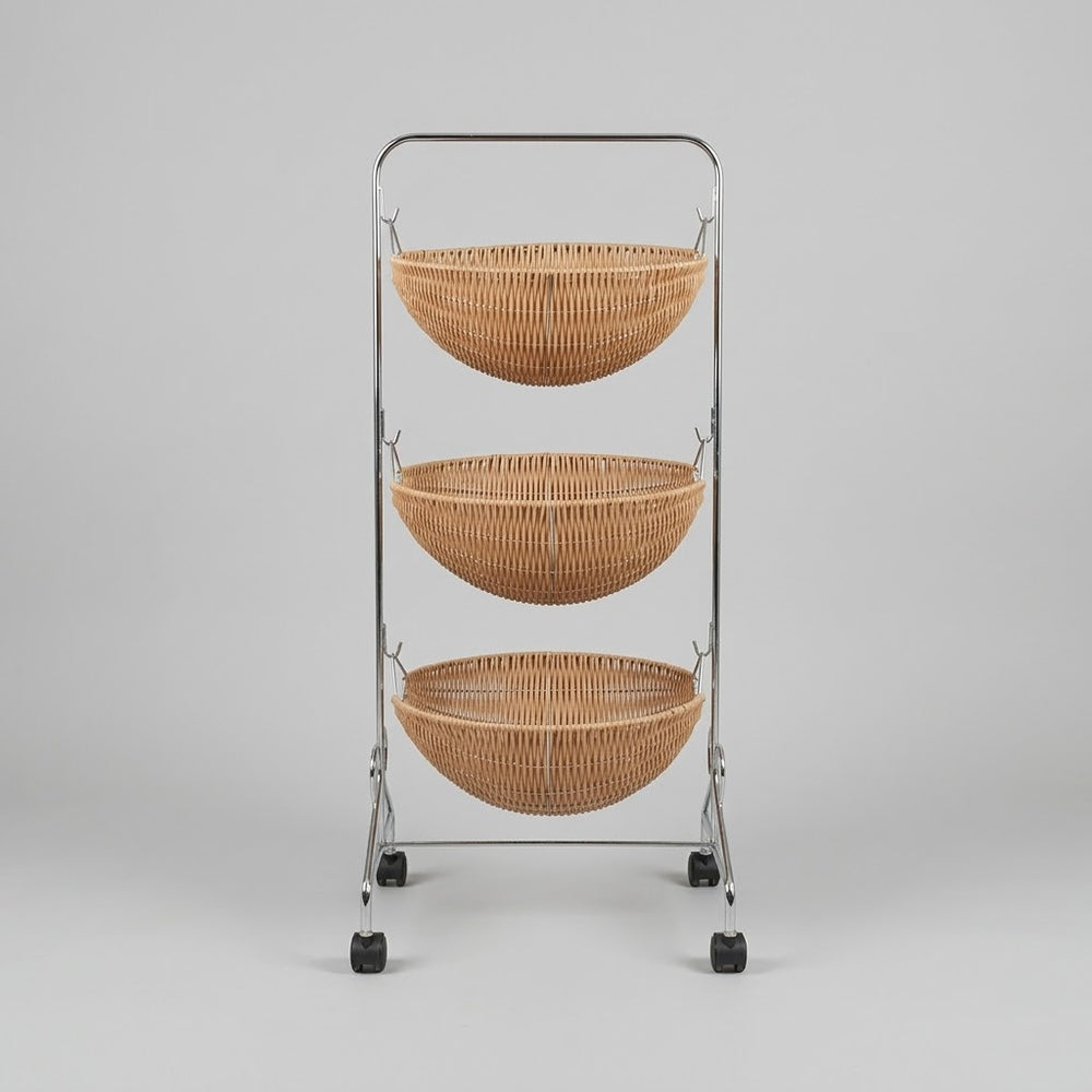 3-Tier Woven Basket Kitchen Storage Trolley Cart with Wheels