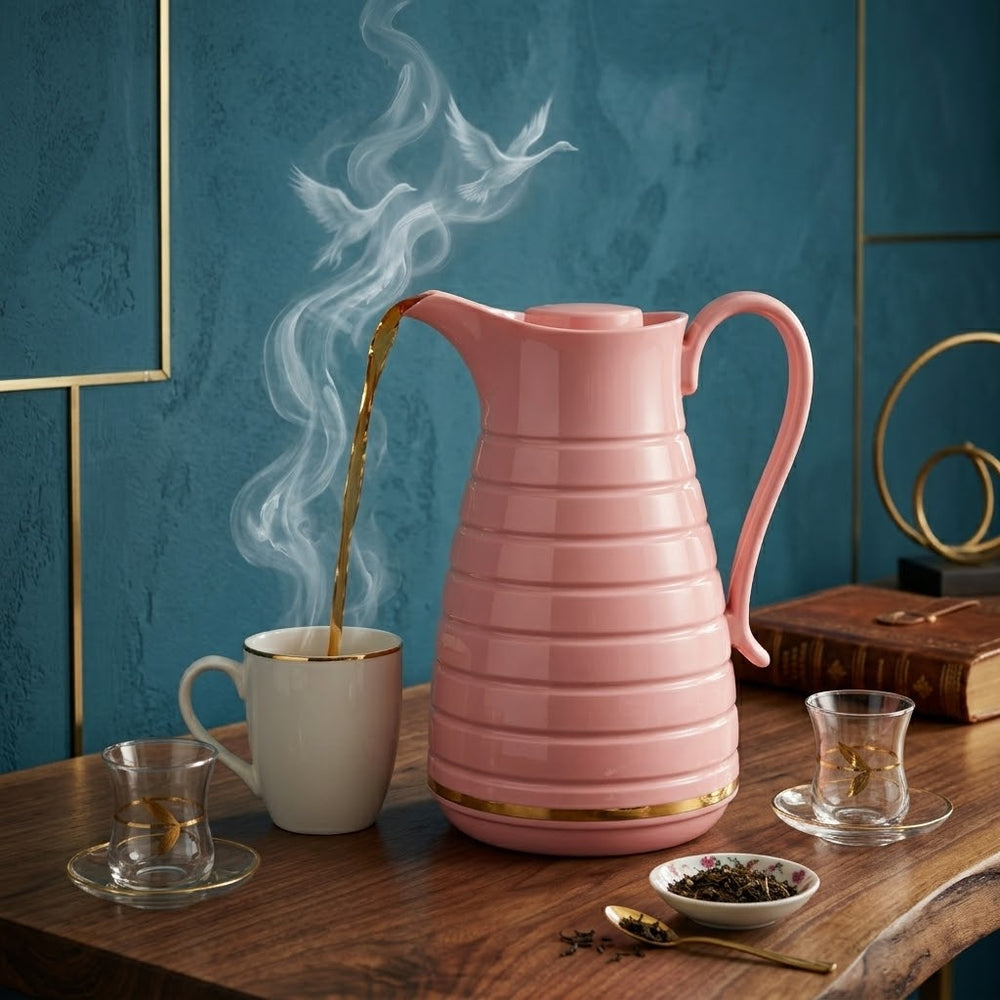 Eagle Pastel Pink Ribbed Vacuum Flask / Thermal Tea Pot