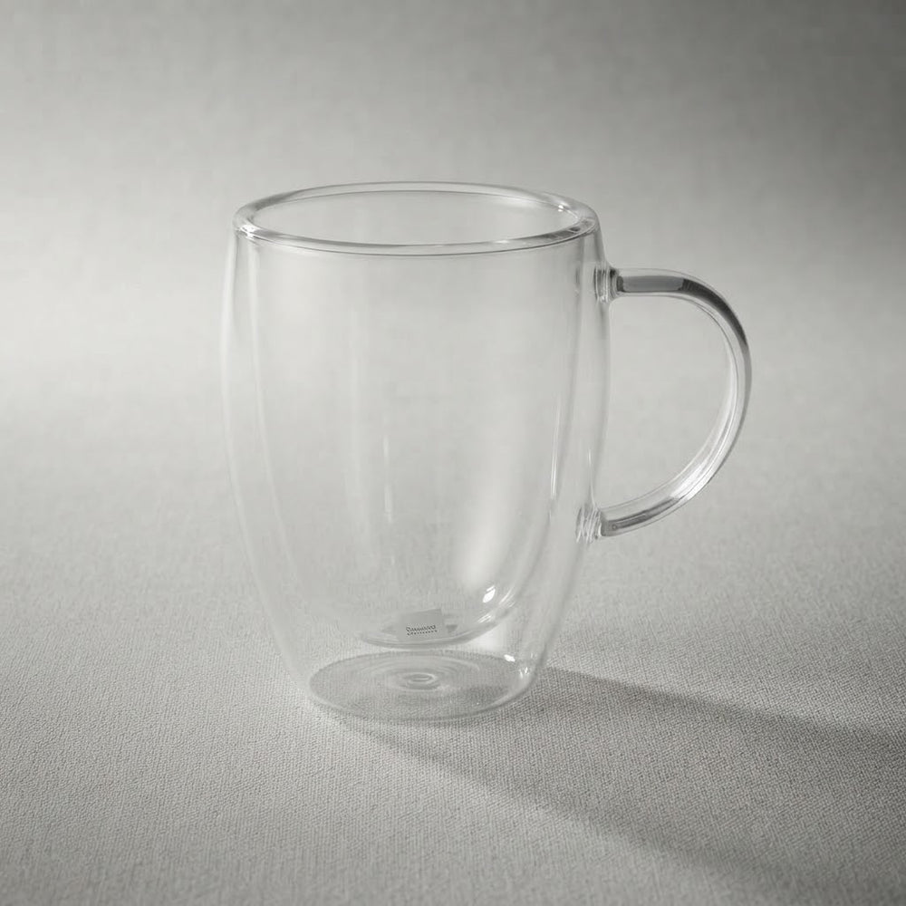 Premium Double-Wall Insulated Glass Mug with Handle – Heat-Resistant Clear Coffee & Tea Cup