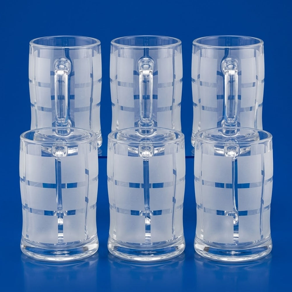 Frosted Checkered Glass Tea Mug / Coffee Cup (6 Pieces Set)