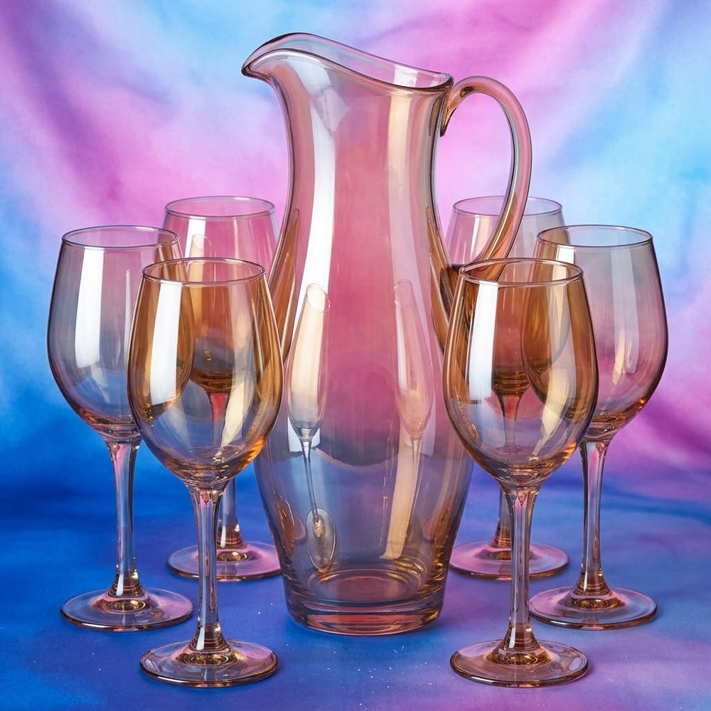 Amber / Gold Metallic Finish Elegant Water Jug and Glass Set with 6 Glass