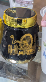 London Landmark Graphic White Mug with Gold Handle & Rim