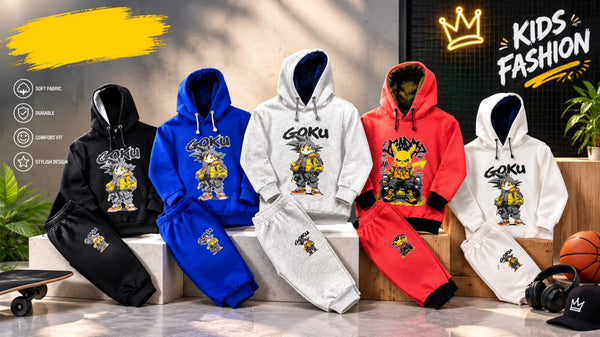 Kids Goku Printed Fleece Hoodie and Jogger Tracksuit – Black