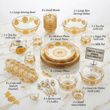 72 pieces dinner set Gemware Elegant Golden Floral Glass Dinner Set - Premium Luxury Dining Crockery Collection