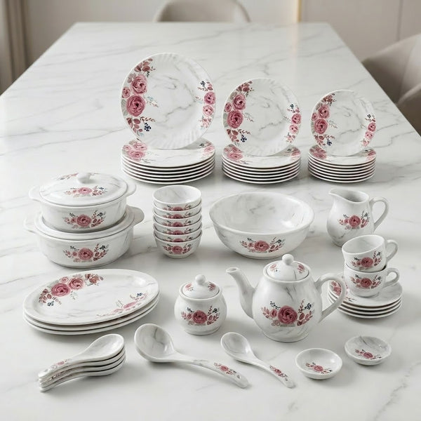 Marble Dinner Set - Pink Dusty Rose Floral Design