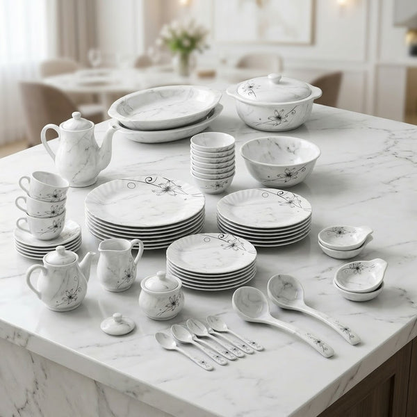 72 Pcs Marble Dinner Set - Black Minimalist Lily Art
