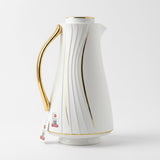 Regal White Curved Vacuum Flask / Thermal Tea Pot with Gold Accents