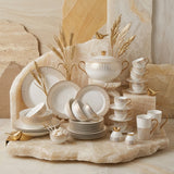 Luxury Pure White & Gold Stripe Bone China Crockery Dinner Set