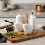 4-Piece Leaf-Embossed Ceramic Oil Dispenser & Seasoning Shaker Set with Wooden Stand