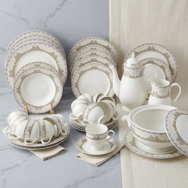 Luxury Bone China Crockery Dinner Set (Ornate Gold Border Design)