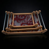 3 pieces tray set Wooden Serving Tray Set with Red Glitter Swirl Design and Metal Handles
