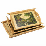 3 pieces tray set Wooden Serving Tray Set with Landscape Nature Scenery Print