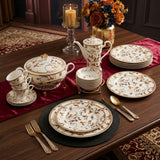 Royal Floral Scroll Dinner Set – Ivory with Gold Trim