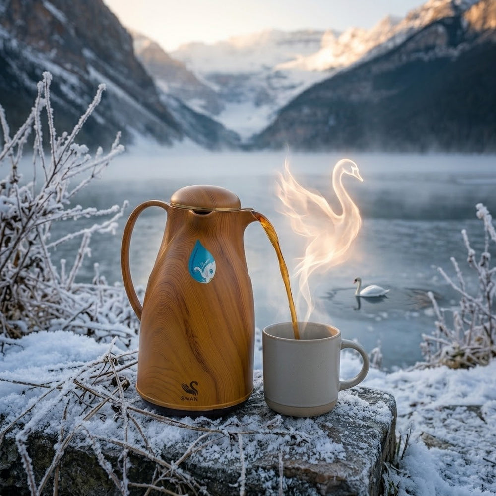 Swan Wooden Grain Finish Vacuum Flask / Thermal Tea Pot