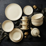 Luxury Cream White & Delicate Gold Rim Bone China Crockery Dinner Set indora premium