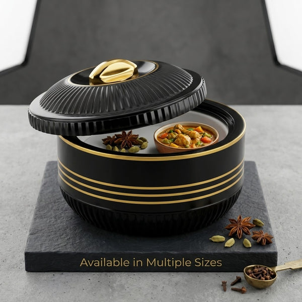 Luxury Black & Gold Fluted Insulated Hotpot / Casserole