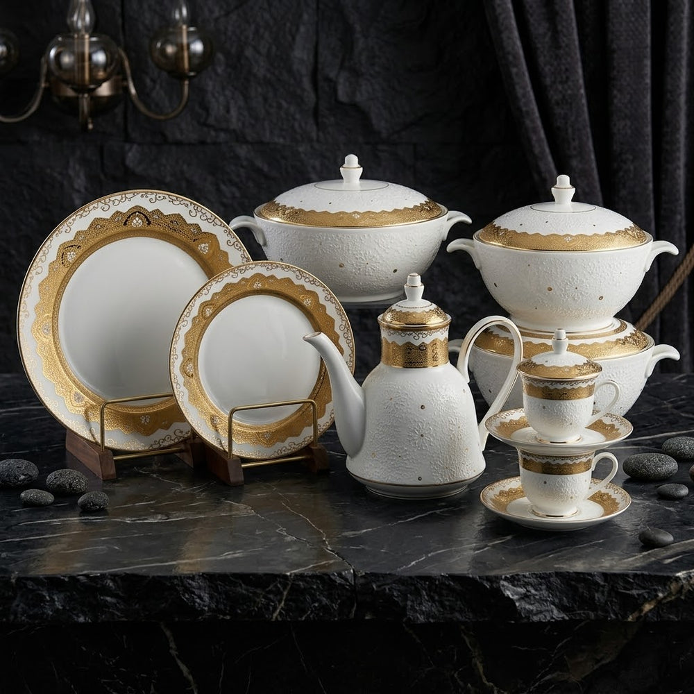 Luxury Bone China Crockery Dinner Set (Complete Tableware Set)