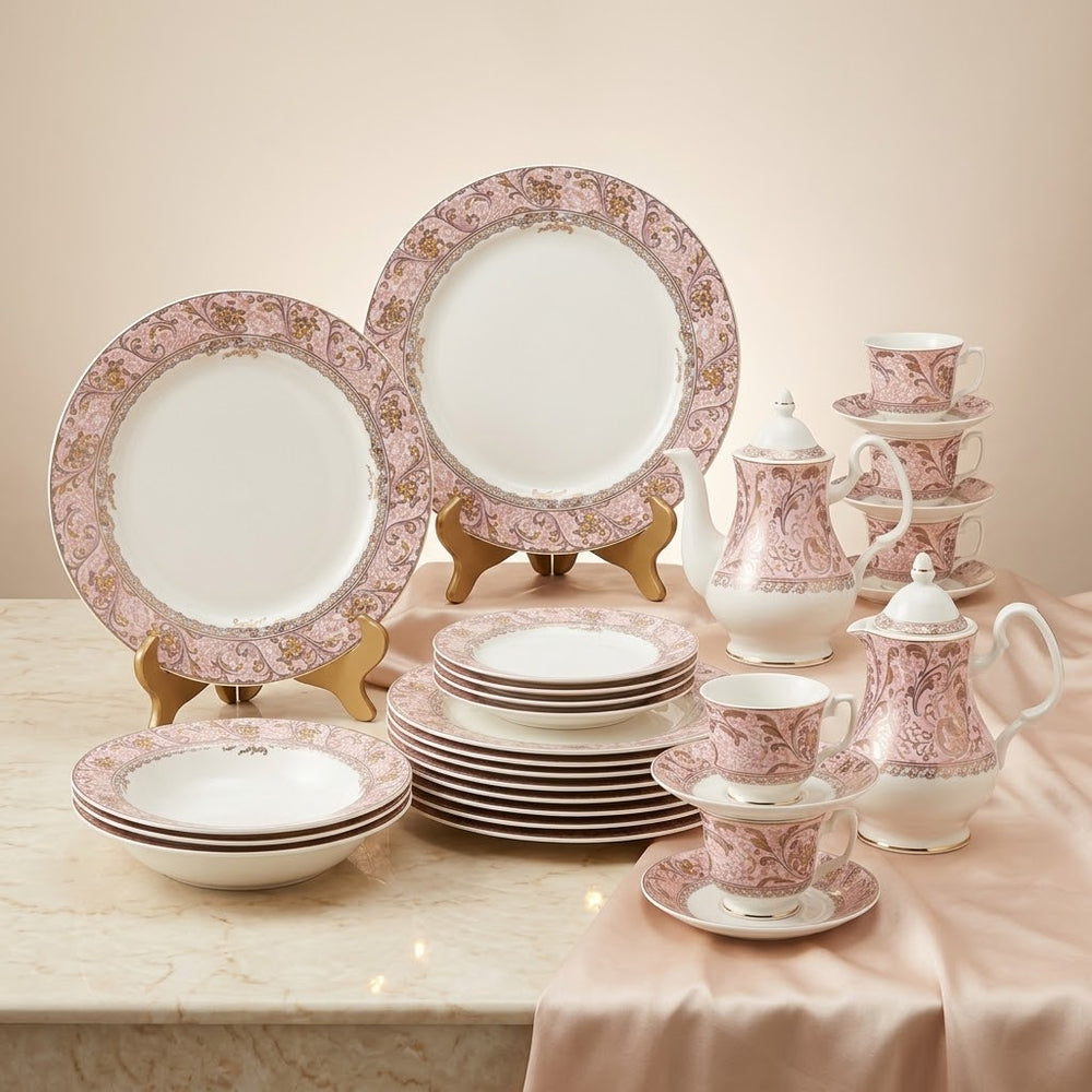 Blush Pink & Gold Paisley bone china  Dinner Set