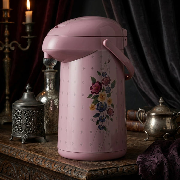 Pastel Pink Airpot Vacuum Flask / Thermal Beverage Dispenser with Floral Print