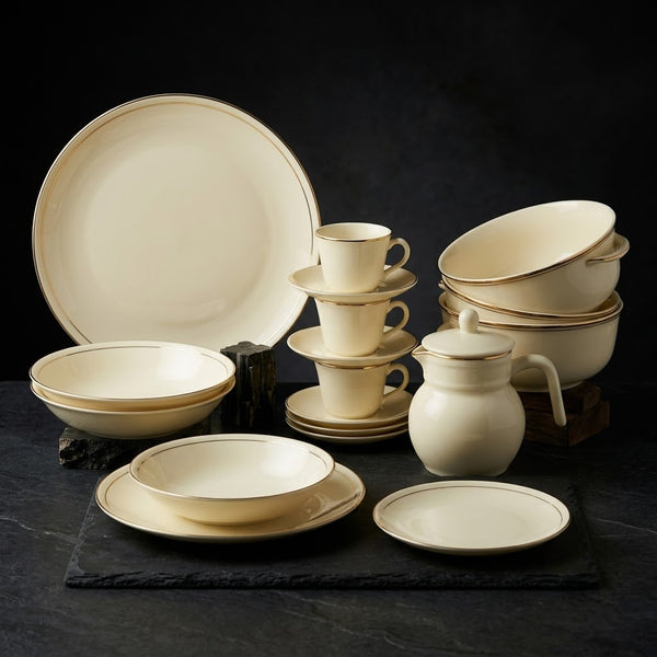 Luxury Cream White & Delicate Gold Rim Bone China Crockery Dinner Set indora premium