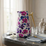 Lavidar Floral Print Vacuum Flask / Thermal Tea Pot with Gold Handle (Purple & Pink Floral Pattern)