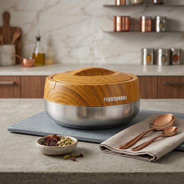 FENGTIANBAO Stainless Steel Wooden Grain Insulated Hotpot / Casserole