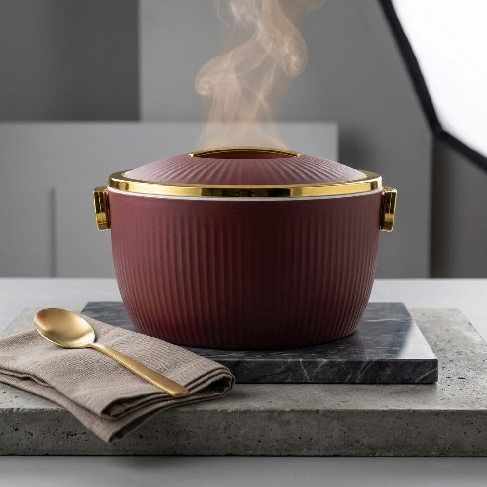 Elegant Textured Maroon & Gold Insulated Hotpot / Casserole