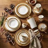 Luxury Bone China Crockery Dinner Set (Metallic Gold Edge Design)