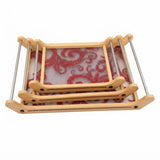 3 pieces tray set Wooden Serving Tray Set with Red Glitter Swirl Design and Metal Handles
