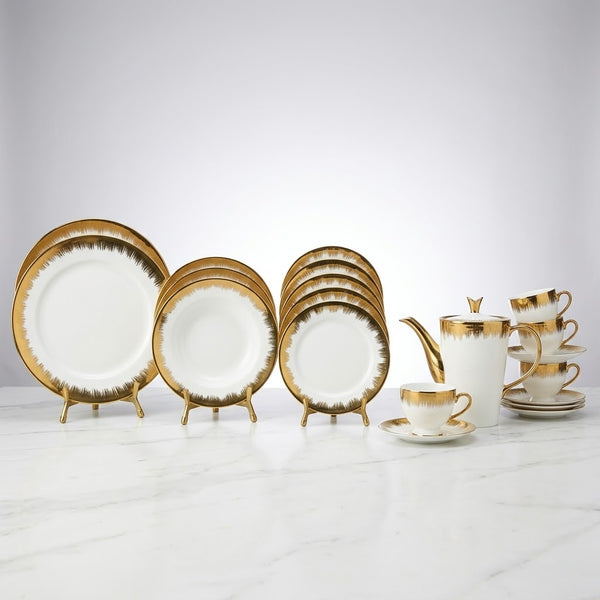 Luxury Bone China Crockery Dinner Set (Metallic Gold Edge Design)