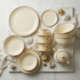 Luxury Cream White & Delicate Gold Rim Bone China Crockery Dinner Set indora premium