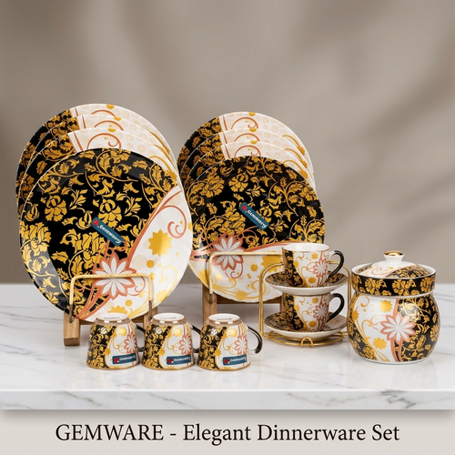 Gemware 72-Piece Premium Floral & Gold Dinnerware Set – 8 Person Serving