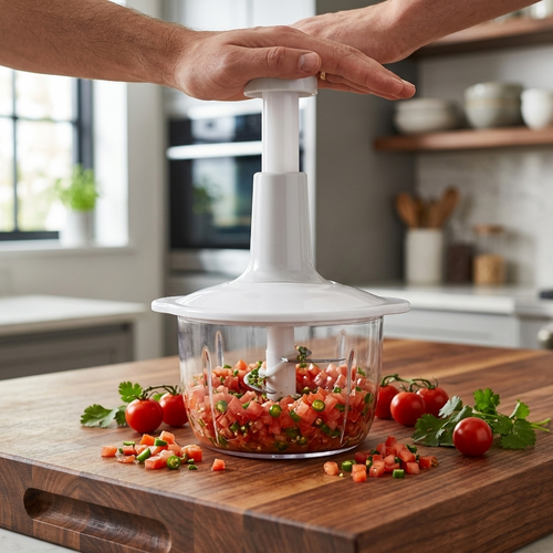 Manual Hand Push Chopper - Glass Bowl Vegetable & Meat Chopper