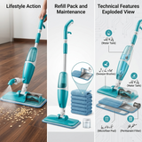 3-in-1 Smart Spray Mop & Mechanical Broom Sweeper with Refillable Water Tank, Microfiber Cleaning Pad & 360° Rotating Head – Multi-Surface Hardwood, Tile & Floor Cleane