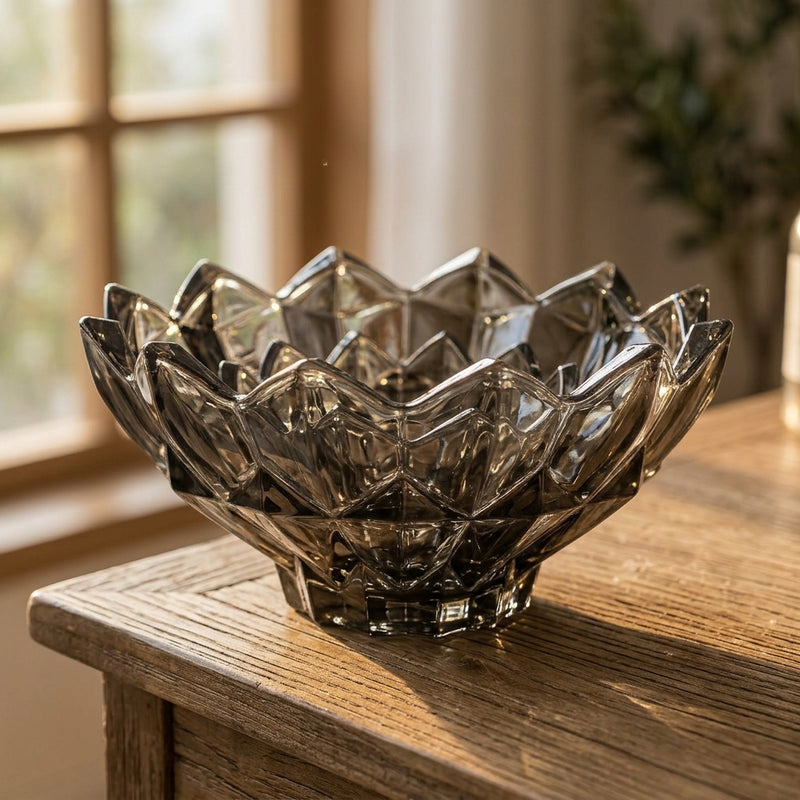 Smokey Grey Lotus Glass Dessert Set