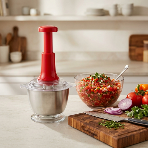 Manual Push Food Chopper - Stainless Steel Meat & Vegetable Chopper