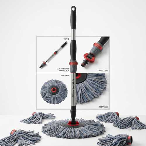 360° Self-Wringing Microfiber Twist Mop with Swivel Joint (Heavy Duty Cleaning)