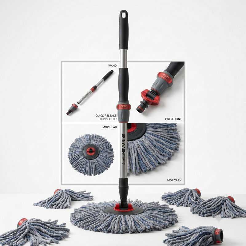 360° Self-Wringing Microfiber Twist Mop with Swivel Joint (Heavy Duty Cleaning)