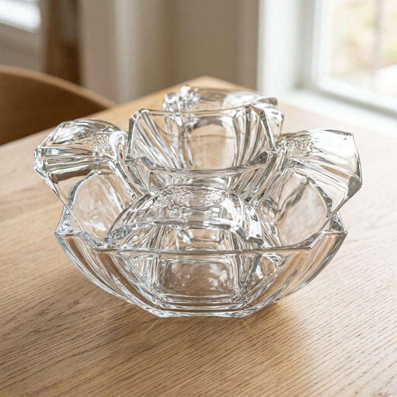 Square Geometric Cut Clear Glass Dessert Set