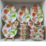 Premium Floral Opalware Dinner Set with Matching Tea Set & Casseroles (Orange Floral Design)