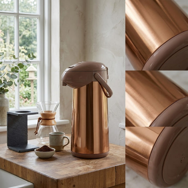 Bronze Metallic Airpot Vacuum Flask / Thermal Beverage Dispenser with Beige Trim