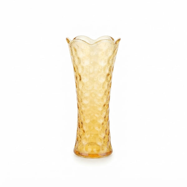 Decorative Amber Glass Flower Vase with Scalloped Edge