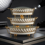 Luxury White & Gold Ceramic Chafing Dish Buffet Server Set with Warmer Stands (Set of 3)