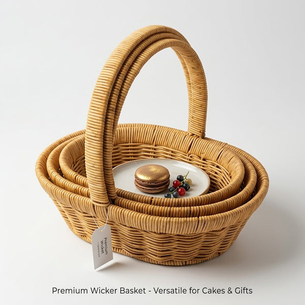 Handwoven Rattan Wicker Basket Set with Handle (Set of 3)