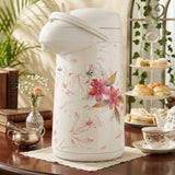 White Airpot Vacuum Flask / Thermal Beverage Dispenser with Pink & Peach Floral Art